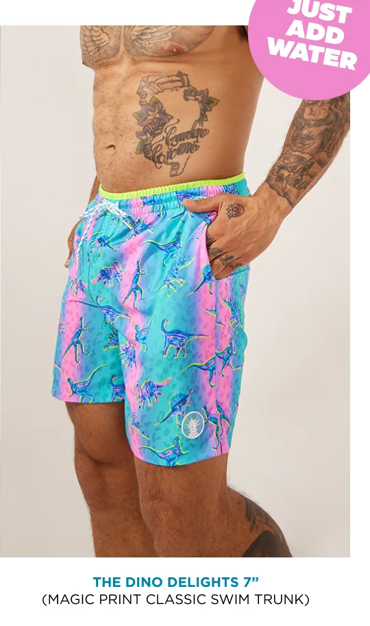 Magic Print Classic Swim Trunk: The Dino Delights 7"