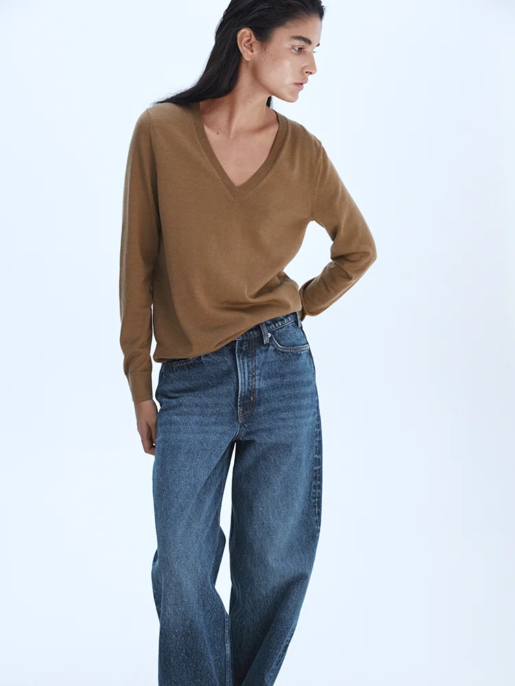 V-Neck Merino Jumper Dark Beige
