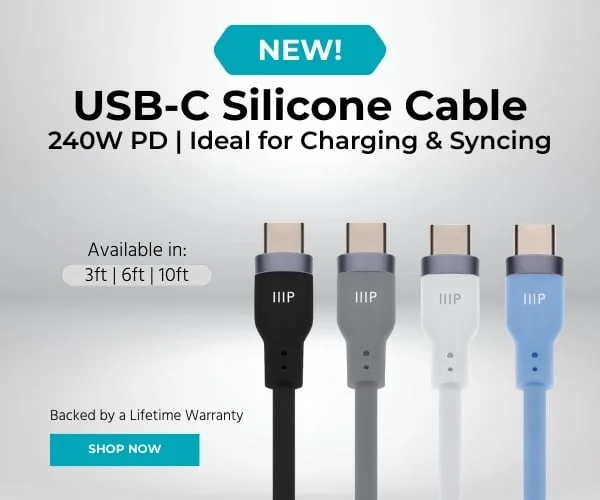 New USB‑C To USB‑C Silicone Cable. 240W PD. Ideal For Charging And Syncing. Available In: 3ft | 6ft | 10ft. Backed By A Lifetime Warranty. Shop Now.