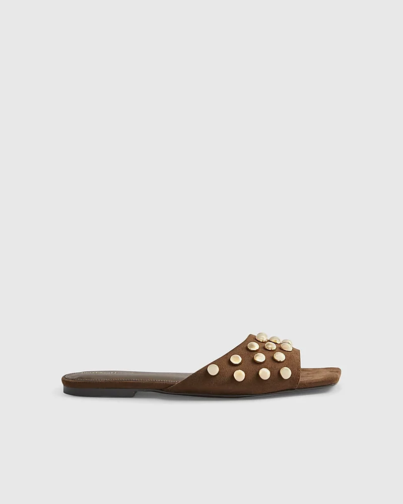 Womens Brown Stud Flat Sandals
