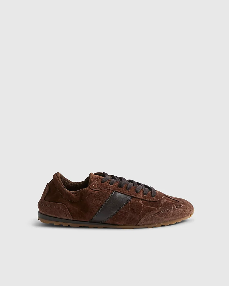 Womens Brown Suede Elastic Back Trainers