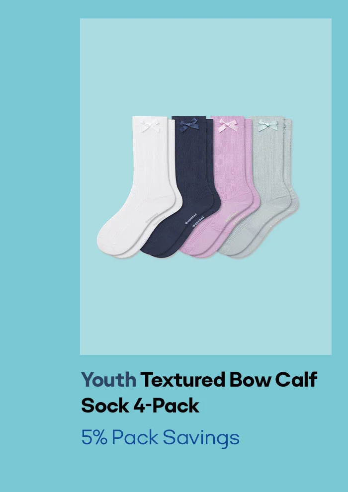 Youth Textured Bow Calf Sock 4-Pack 5% Pack Savings