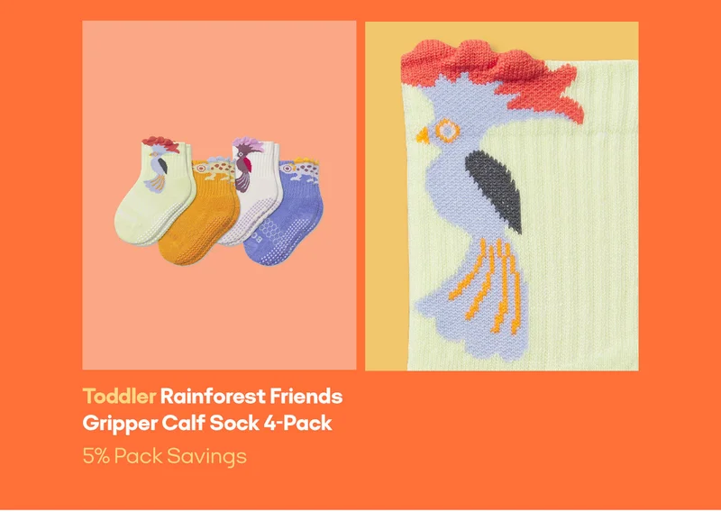 Toddler Rainforest Friends Gripper Calf Sock 4-Pack 5% Pack Savings