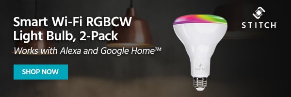Stitch: Smart Wi-Fi RGBCW Light Bulb, 2-Pack. Works With Alexa And Google Home. Shop Now.