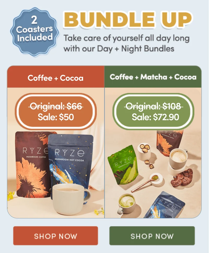 2 Coasters Included | Bundle Up: Take care of yourself all day long with our Day + Night Bundles | Coffee + Cocoa | Coffee + Matcha + Cocoa
