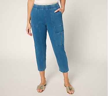 Denim & Co. Petite Comfy Knit Air Tapered Cargo Crop Pant