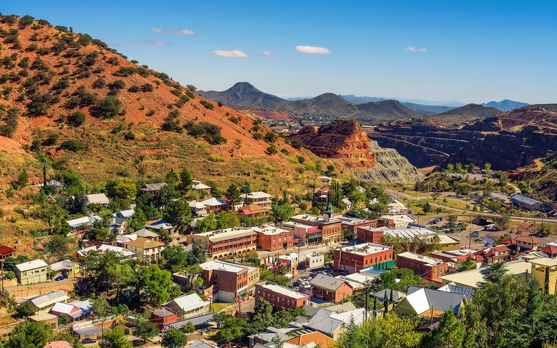 The town of Bisbee, Arizona, rises from the slopes of the Mule Mountains