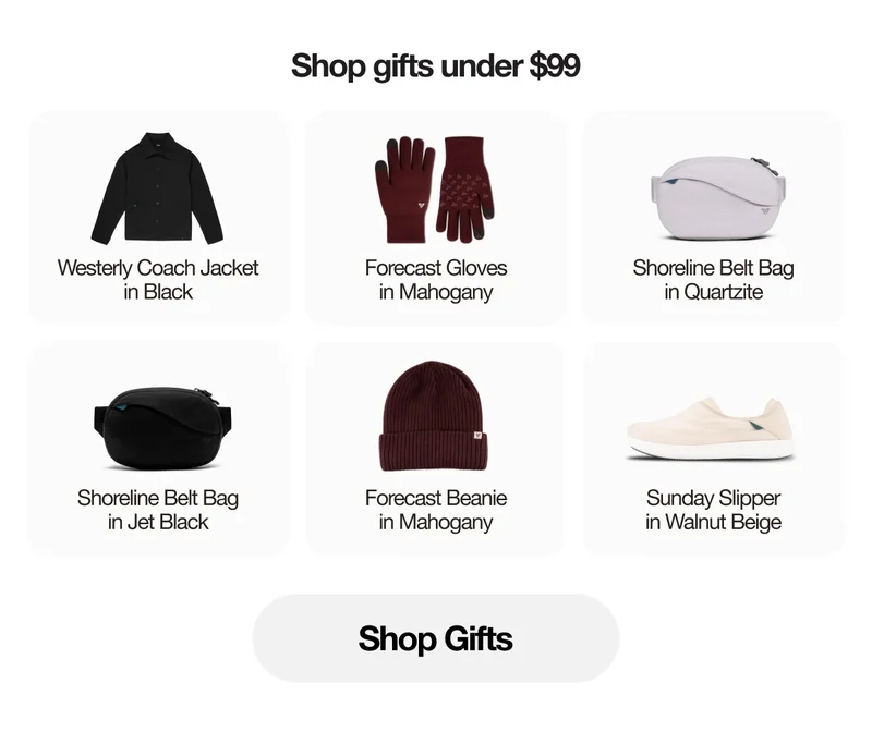 Shop gifts under $99. Product grid of gifts under $99. Shop Gifts.