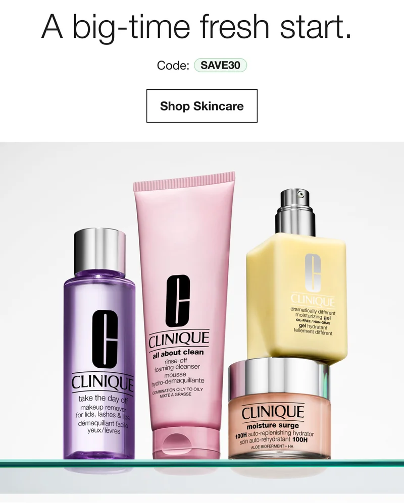 A big-time fresh start. | Code: discount code | Shop Skincare