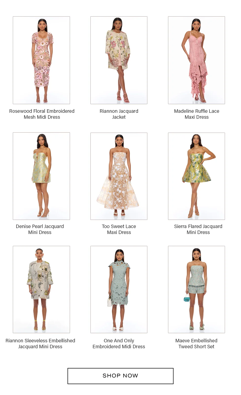 Shop women's fashion new arrivals: embroidered dresses, jacquard jackets, lace maxis, mini dresses, tweed sets. Browse the latest collection now.