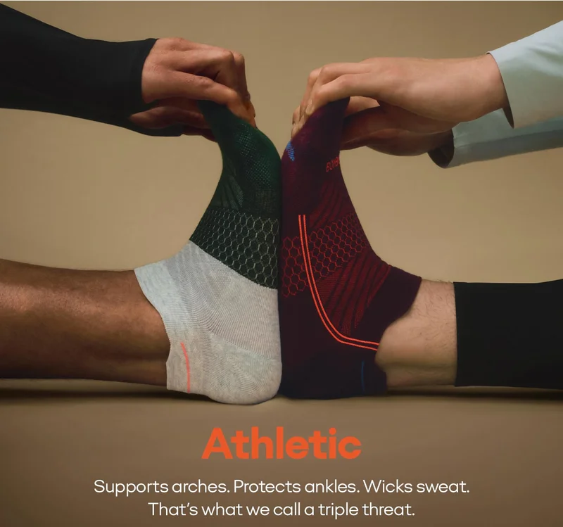 Athletic | Supports arches. Protects ankles. Wicks sweat. That's what we call a triple threat.