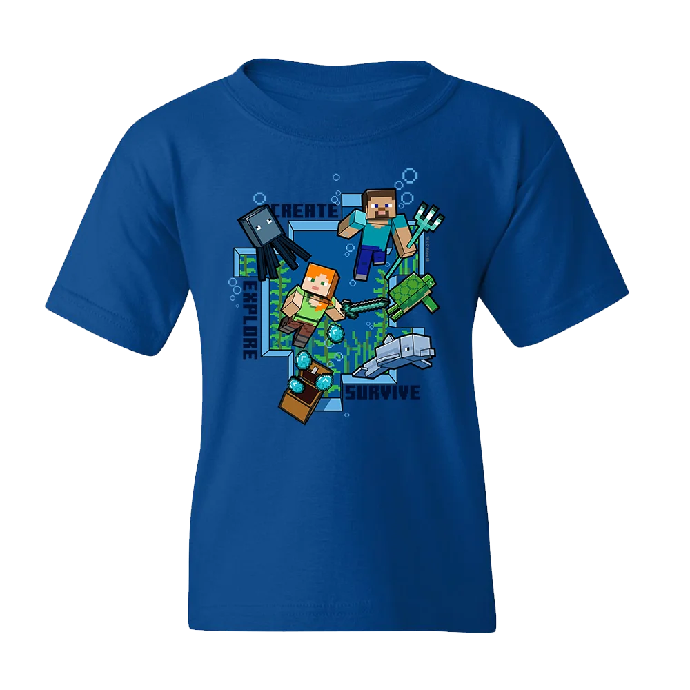 Image of Minecraft Create, Explore, Survive Kids Short Sleeve T-Shirt