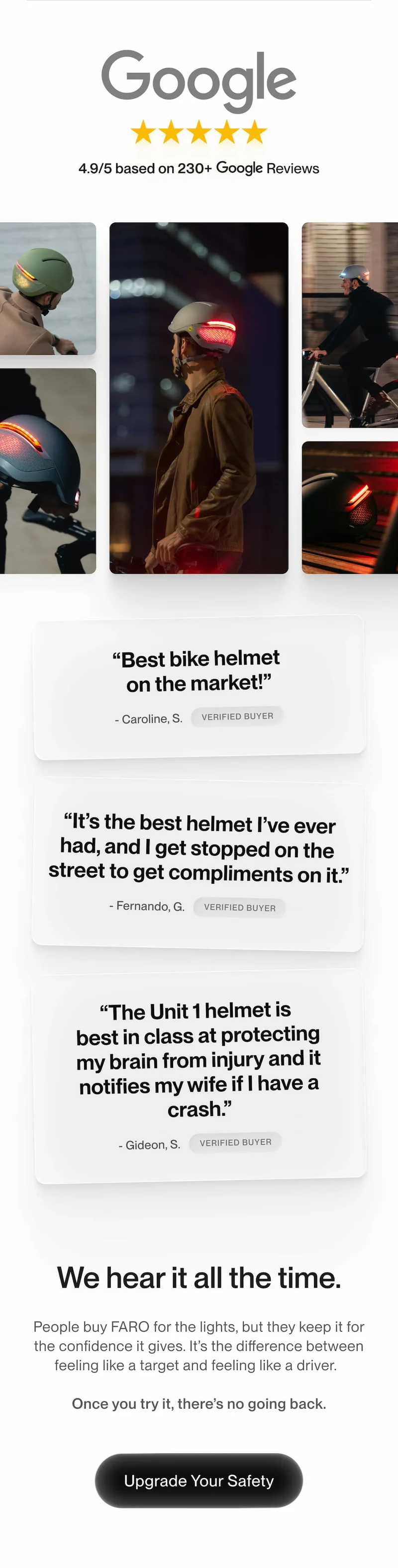 Google 4.9/5 from 230+ reviews with FARO buyer quotes and Upgrade Your Safety