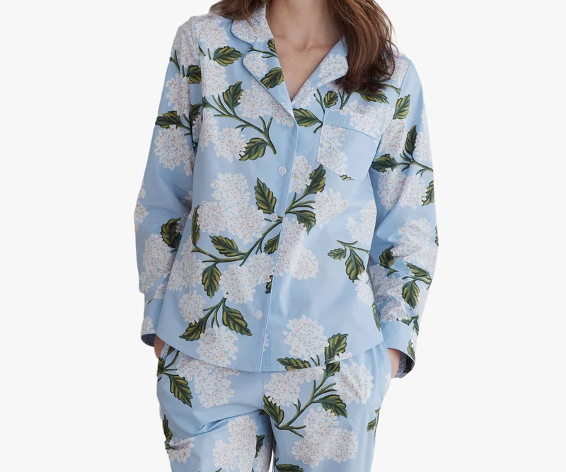 Image of Poplin Button Front Long Set - Hydrangea