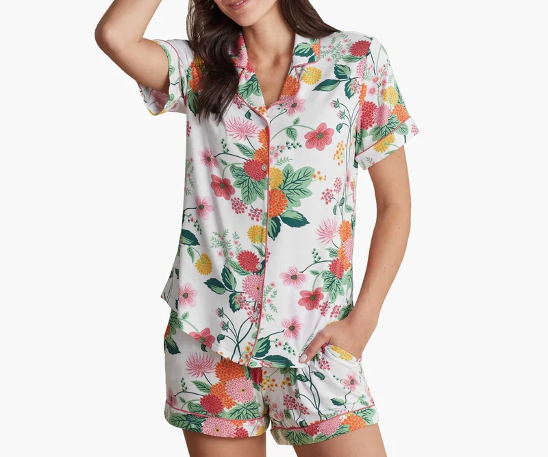 Image of Tencel Modal Button Front Short Set - Dahlia