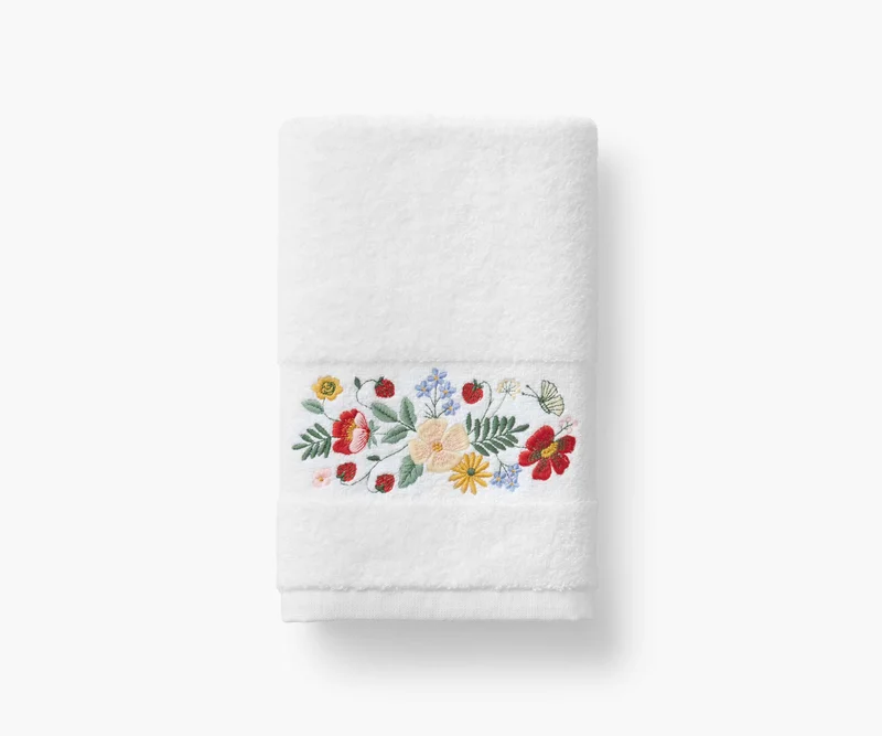 Image of Embroidered Hand Towel - Strawberry Fields