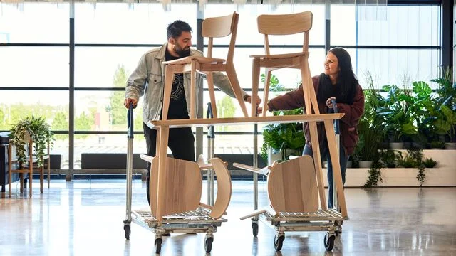 customers with furniture on a shopping cart