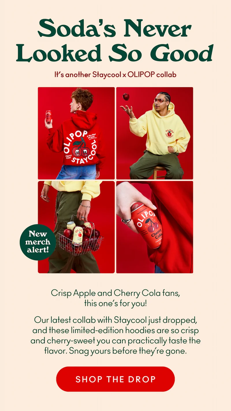 Crisp Apple and Cherry Cola fans, this one’s for you! Our latest collab with Staycool just dropped, and these limited-edition hoodies are so crisp and cherry-sweet you can practically taste the flavor. Snag yours before they’re gone.