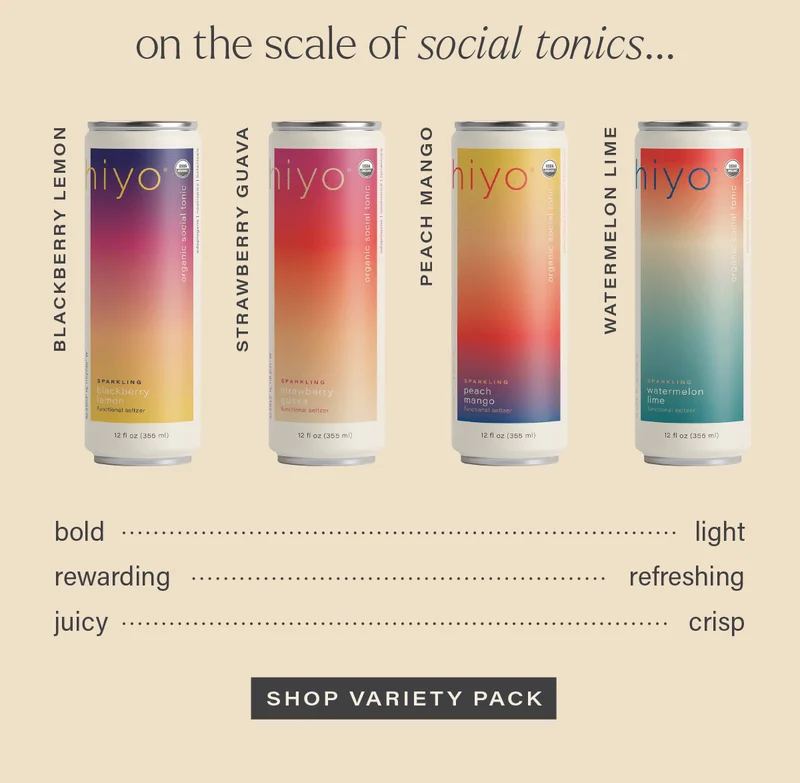 ON THE SCALE OF SOCIAL TONICS... bold, rewarding, juicy (left) - blackberry lemon | strawberry guava | peach mango | watermelon lime - light, refreshing, crisp (right). [SHOP VARIETY PACK]