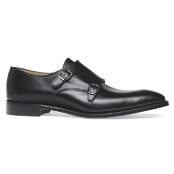 Tiverton Double Buckle Monk Shoe in Black Calf Leather