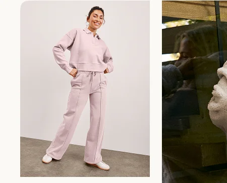 LuxeFleece Pintuck Wide Leg Pant in Pale Pink