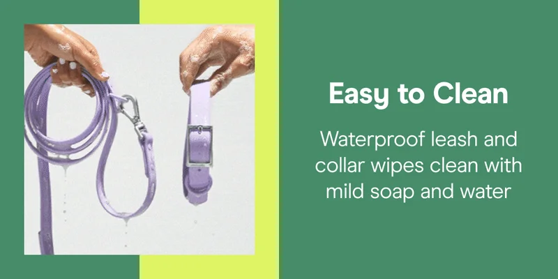 Easy to Clean Waterproof leash and collar wipes clean with mild soap and water