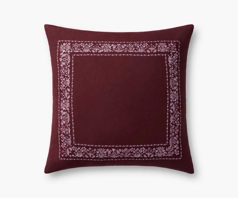 Image of Estee Border Embroidered Pillow - Mulberry