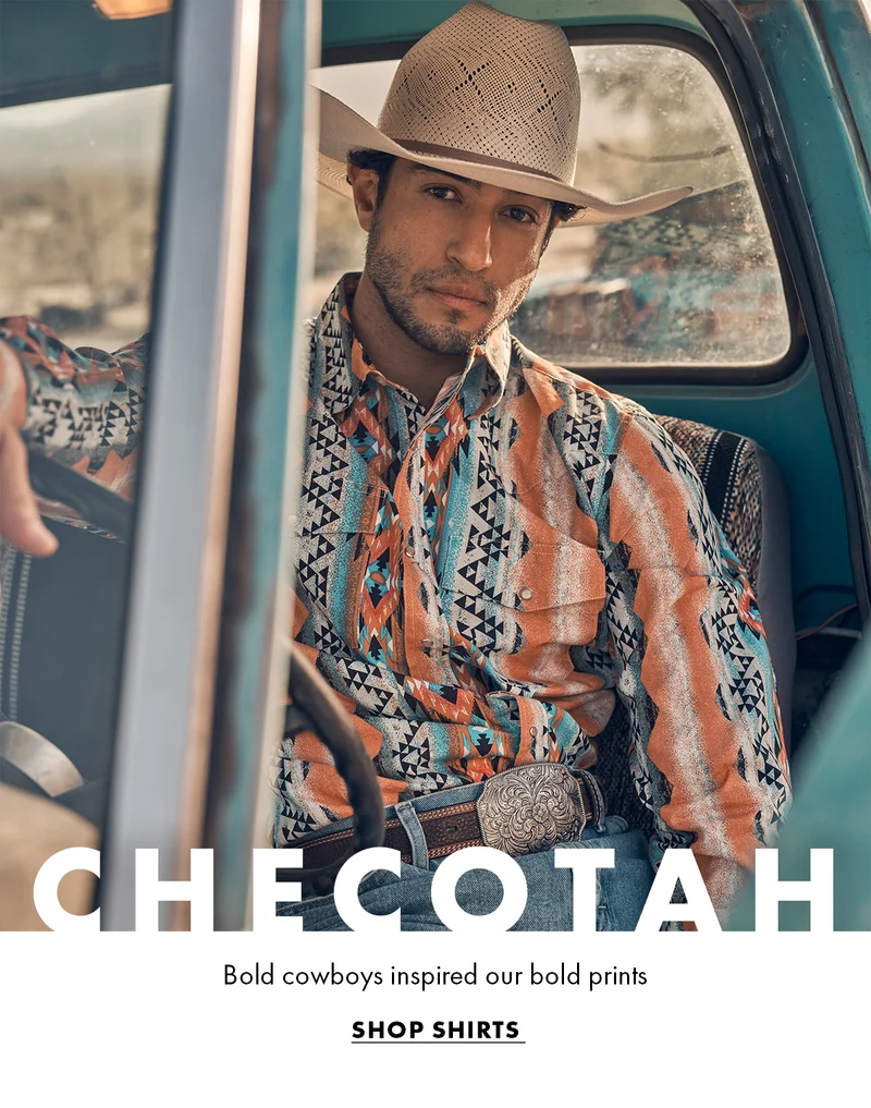 Checotah. Bold cowboys inspired our bold prints. Shop Shirts