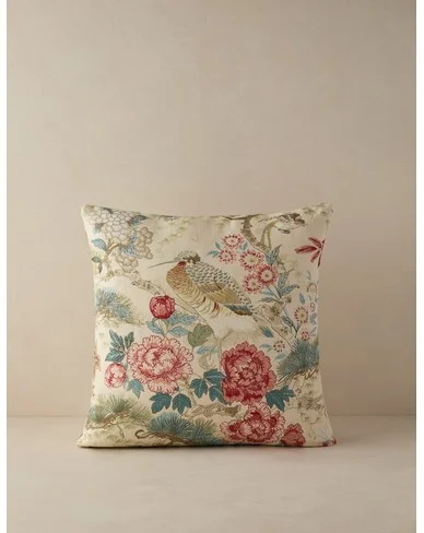 Shenyang Print Linen Pillow by Scalamandre-Porcelain / Square