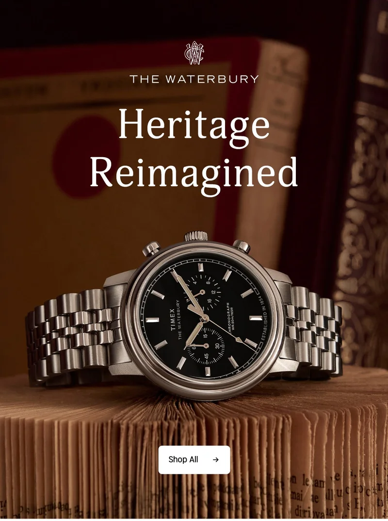 THE WATERBURY | Heritage Reimagined | Shop All | Defined by sharp lines, sweeping curves, and a new case design, the Waterbury Metropolitan is inspired by the modernist architecture of the New York City skyline. | Waterbury Metropolitan Automatic, Chronograph, and Sub-Second. | Shop All