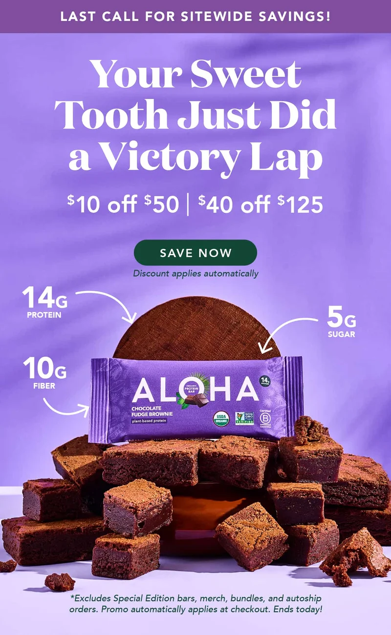 Your sweet tooth just did a victory lap! Get $10 off when you spend $50 or $40 off when you spend $125! Save now! Excludes Special Edition bars, merch, bundles, and autoship orders. Promo automatically applies at checkout. Ends today!