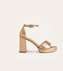 Heeled Platform Sandals - Gold Metallic Leather