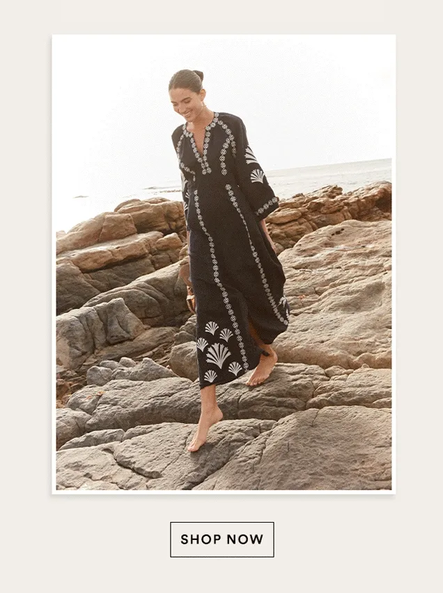 Una Linen Embroidered Dress - Navy
