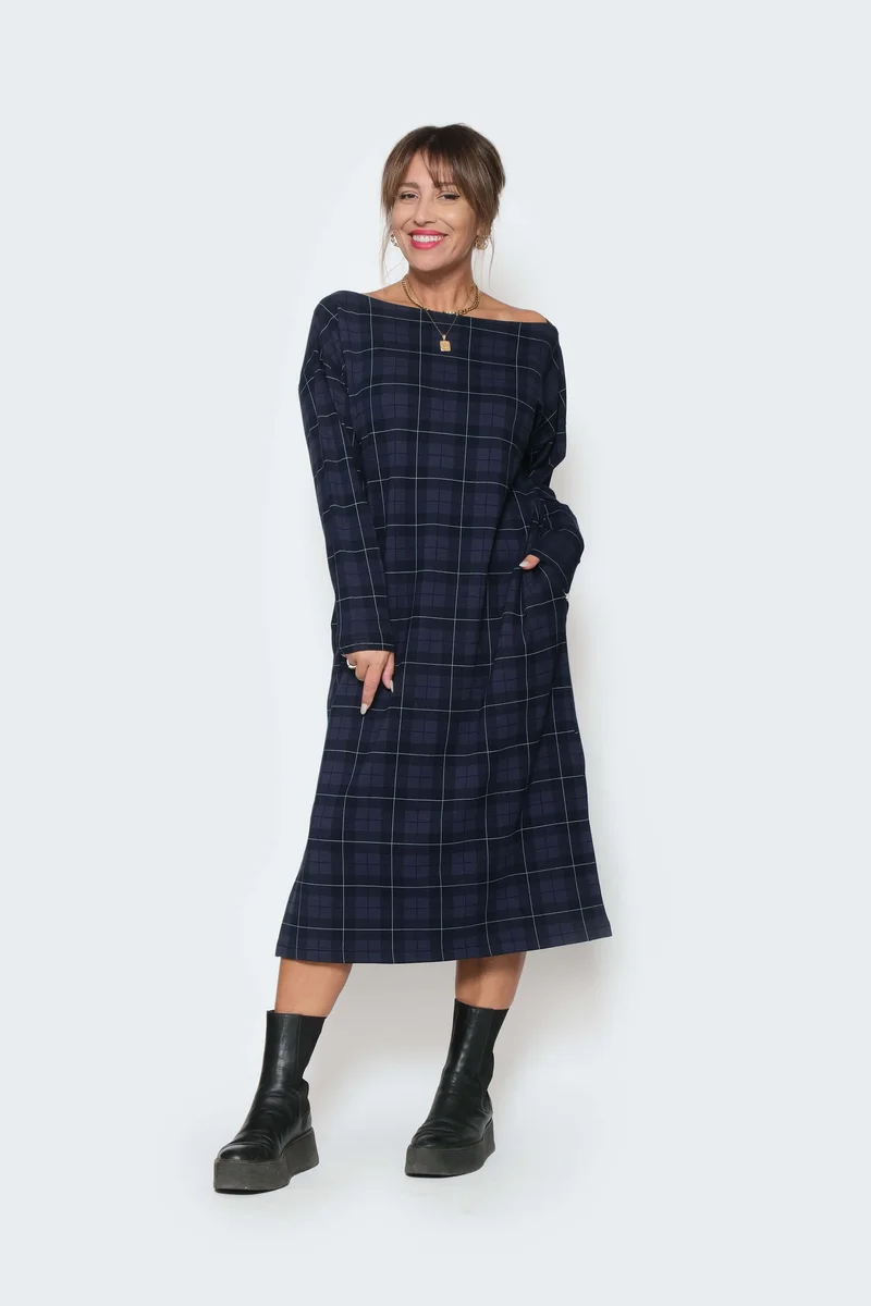 Image of All Day Midi Dress in Blue Plaid