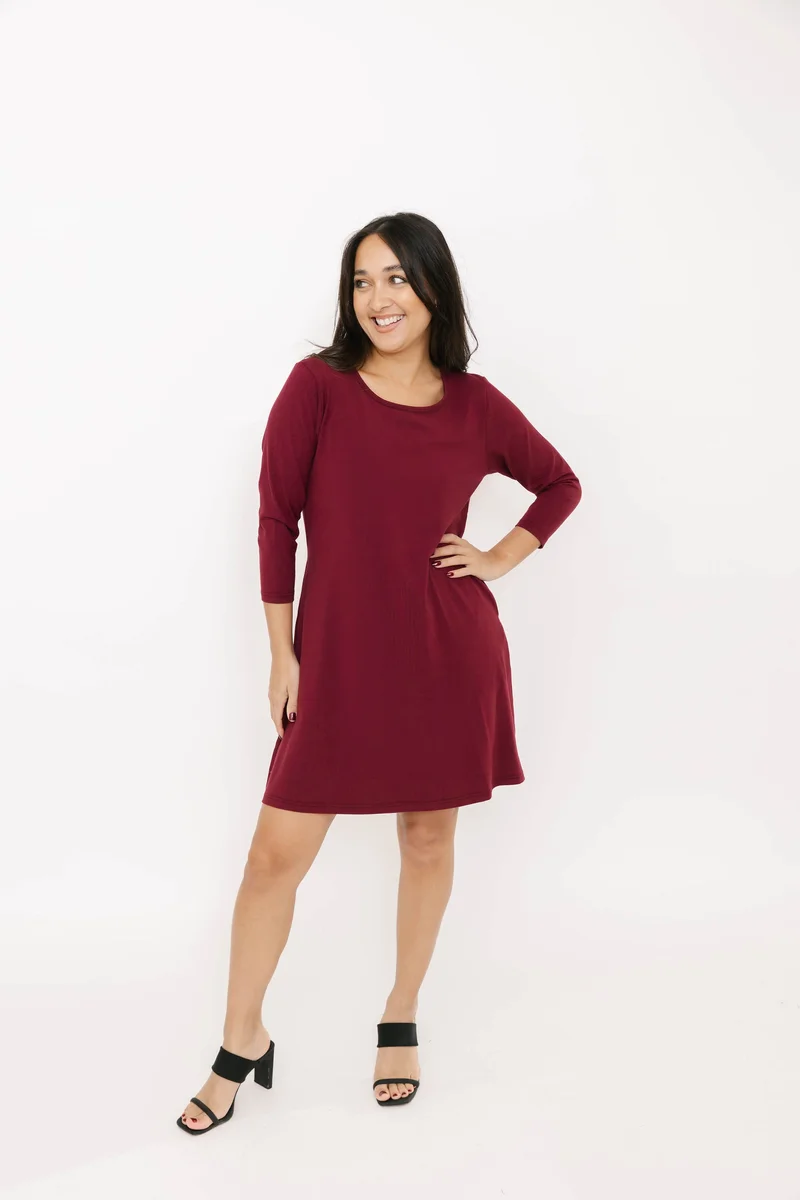 Image of Cleo 3/4 Sleeve Mini Dress in Bold Burgundy