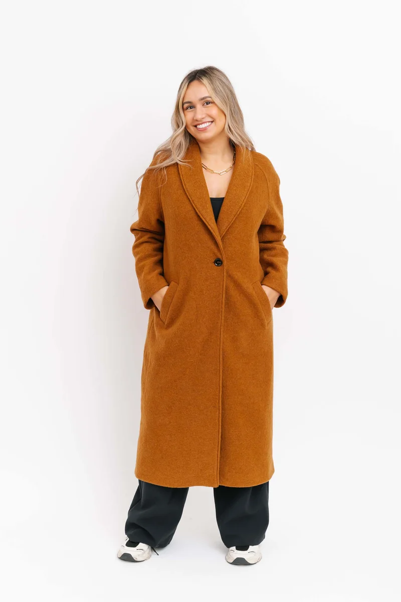 Image of Emory Long Coat in Caramel Brown