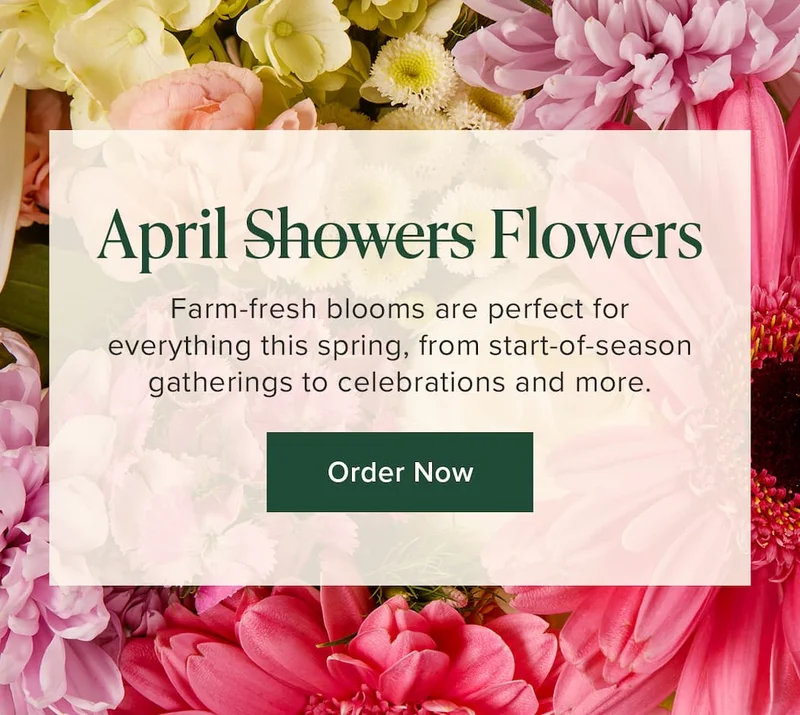 April Flowers. Farm-fresh blooms are perfect for everything this spring, from start-of-season gatherings to celebrations and more. Order Now