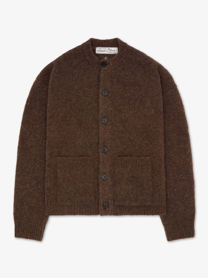 Image of about:blank Mohair Grandad Cardigan - Brown