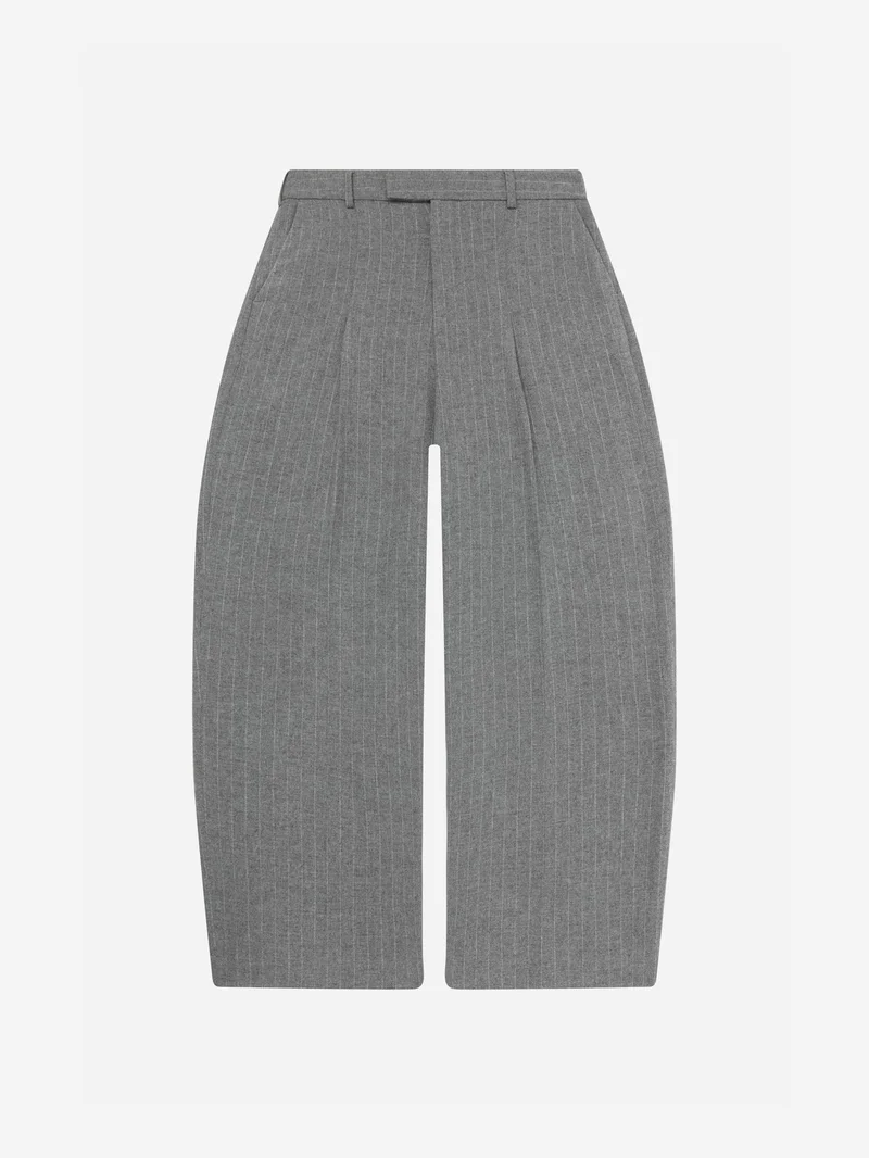 Image of about:blank Wool Pinstripe Wide Leg Trouser - Grey/White