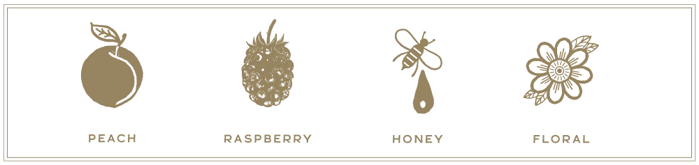 Tasting Note Graphics: Peach, Raspberry, Honey, Floral