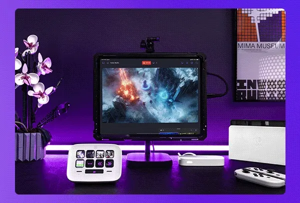 Various ipad desk steps featuring Camo Studio and Stream Deck.