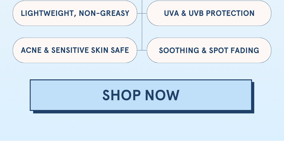 Lightweight, non-greasy | UVA & UVB protection | Acne & Sensitive Skin Safe | Soothing & Spot Fading [SHOP NOW]