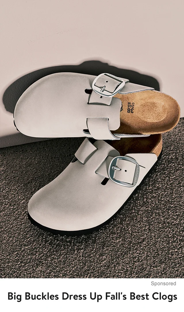 Birkenstock clog with big buckles.