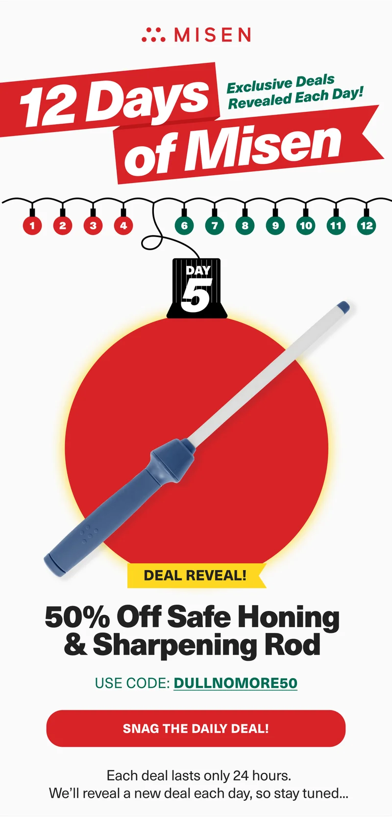 Misen. Enjoy 50% Off Safe Honing & Sharpening Rod. Today only with code: DULLNOMORE50