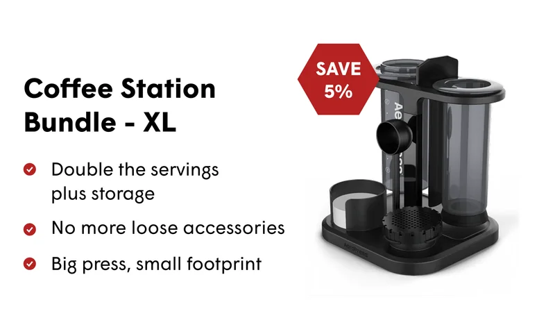 Coffee Station Bundle - XL Double the servings plus storage No more loose accessories Big press, small footprint
