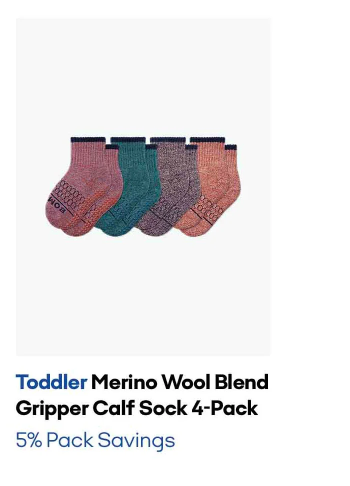 Toddler Merino Wool Blend Gripper Calf Sock 4-Pack 5% Pack Savings