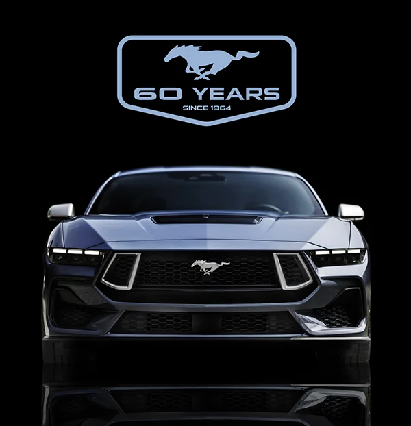 60 years since 1964, a 2025 Mustang® 60th Anniversary GT coupe in Brittany Blue