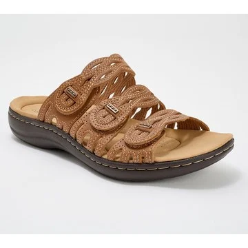 Clarks Collection Leather Slide Sandals- Laurieann Ruby