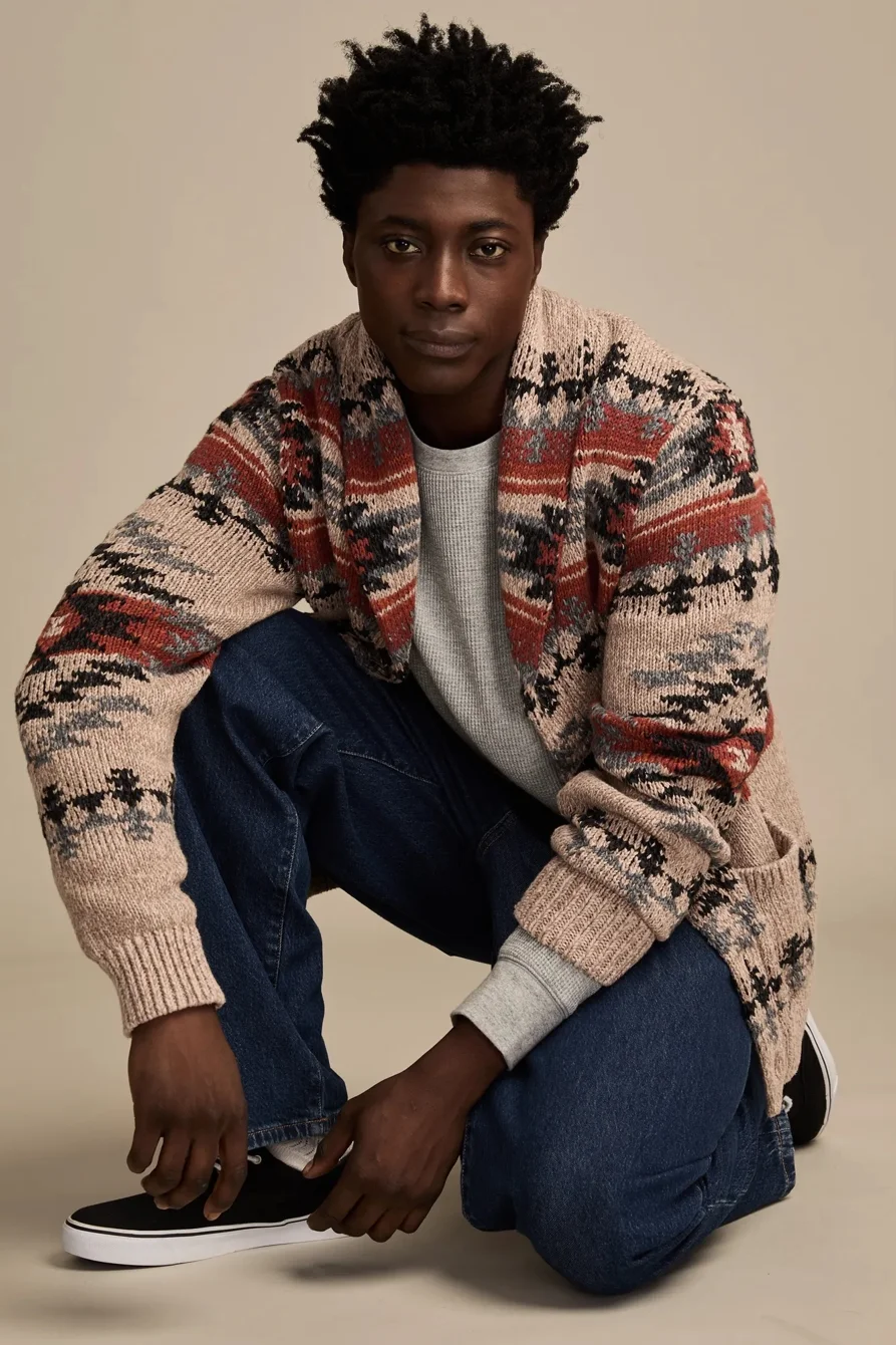 Image of Lucky Brand Shawl Collar Cardigan - Men's Clothing Tops Sweaters in Neutral Combo