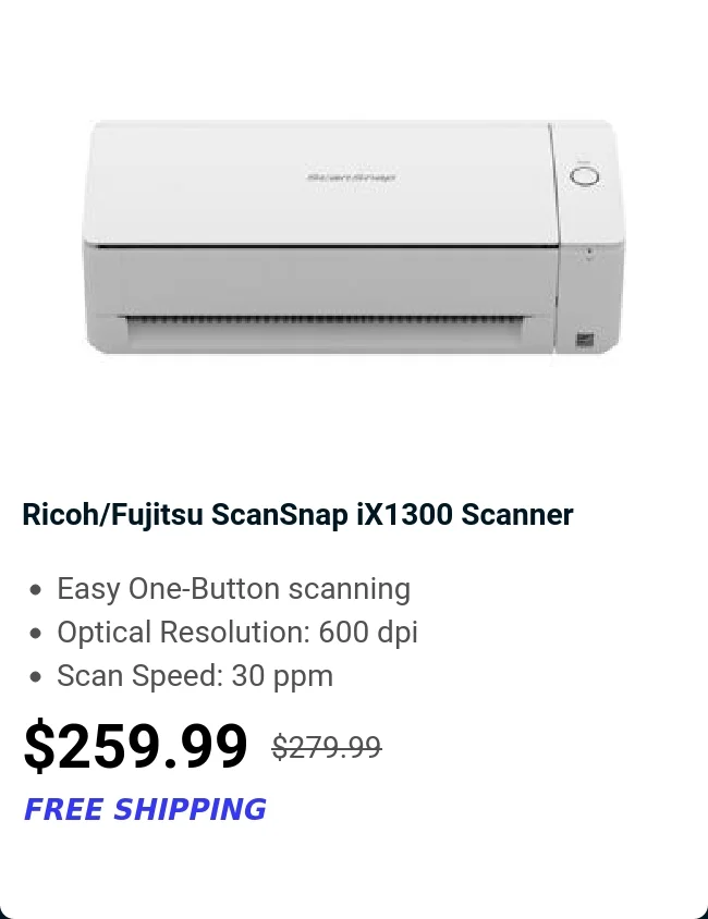 Ricoh/Fujitsu ScanSnap iX1300 Scanner